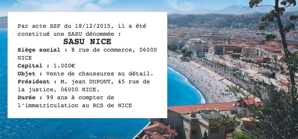 annonces legales sasu nice